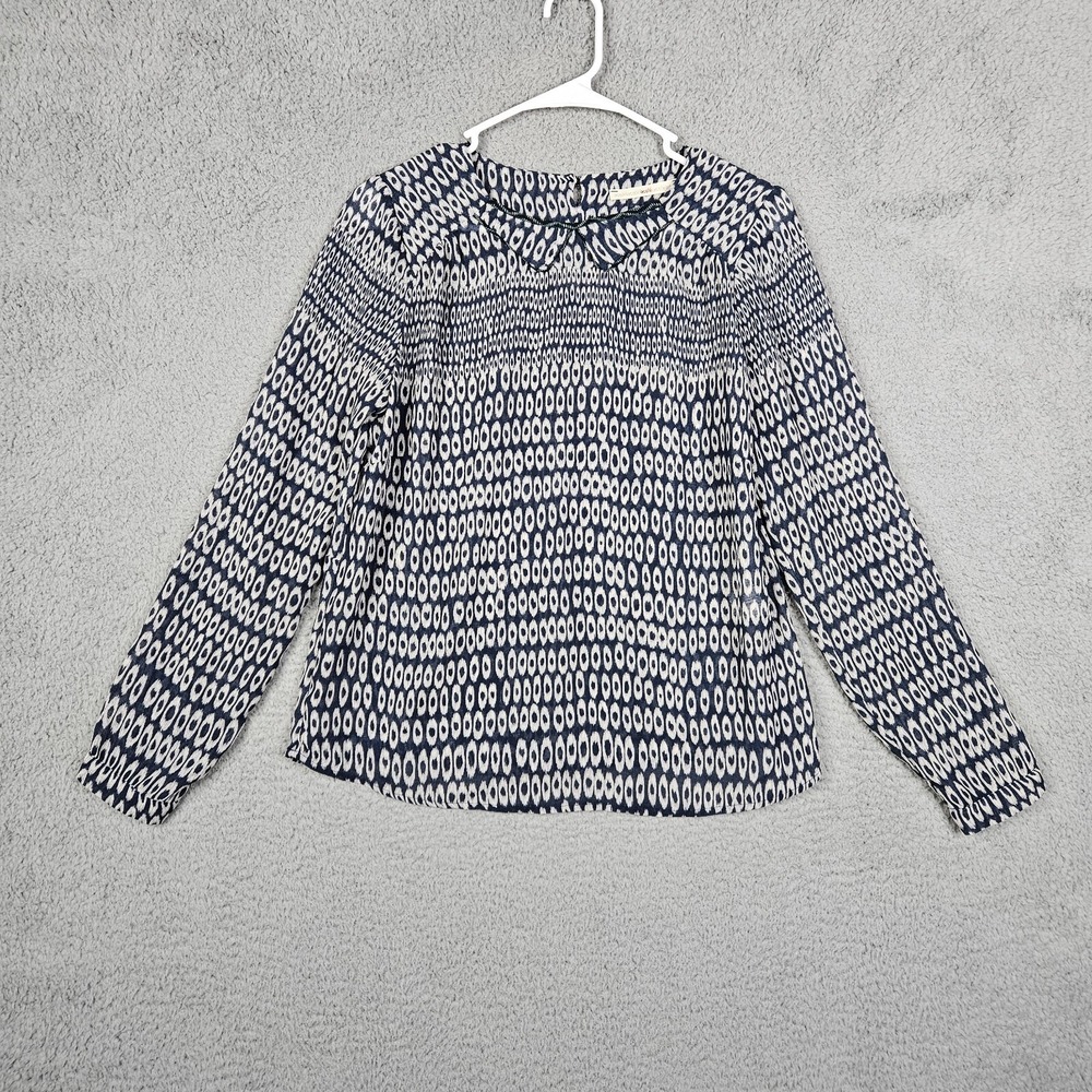 Acote Women's blue white pattern Keyhole Casual Bouse Size 1